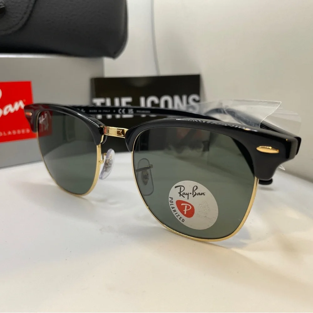 RAY BAN Clubmaster RB3016 901 58 Black Square Unisex Polarized 51 mm authentic